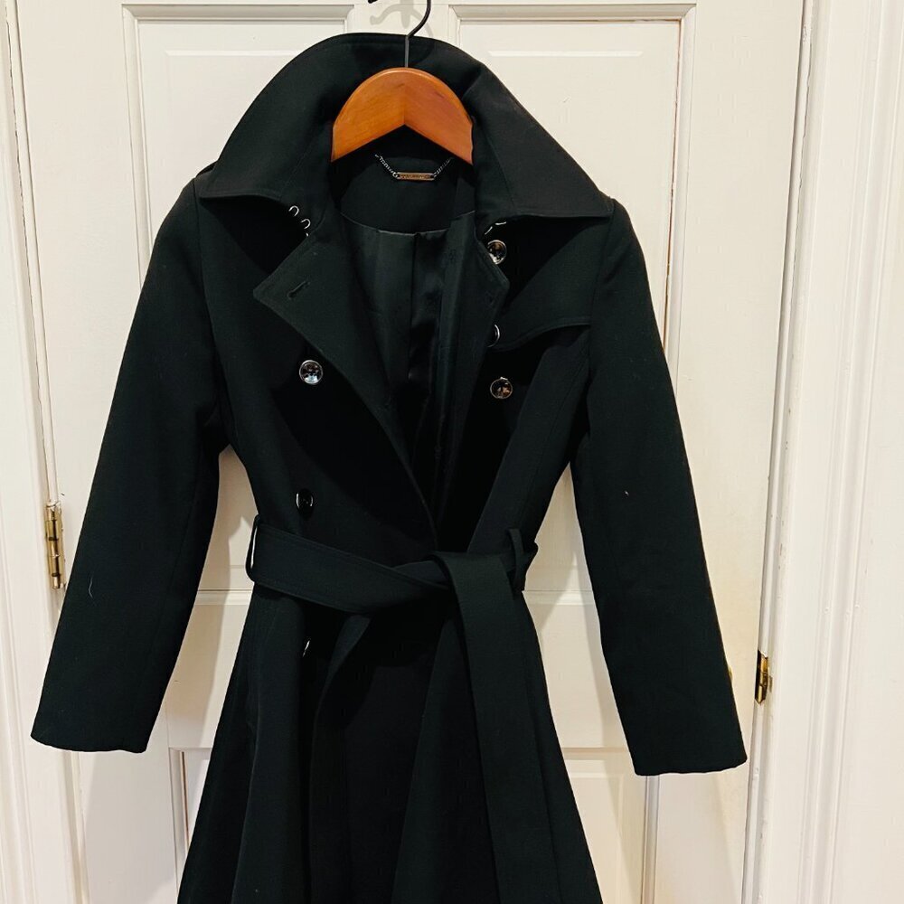 Trina Turk 100 % Wool Trench Coat Black Size 10 EUC